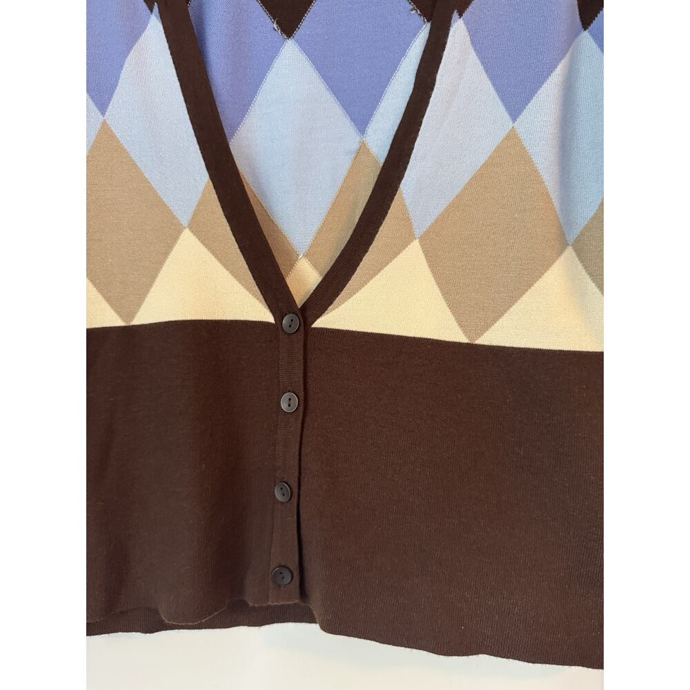 Talbots Women's Preppy Argyle Cardigan Sweater Diamond Size M V-Neck Academic - Picture 4 of 10